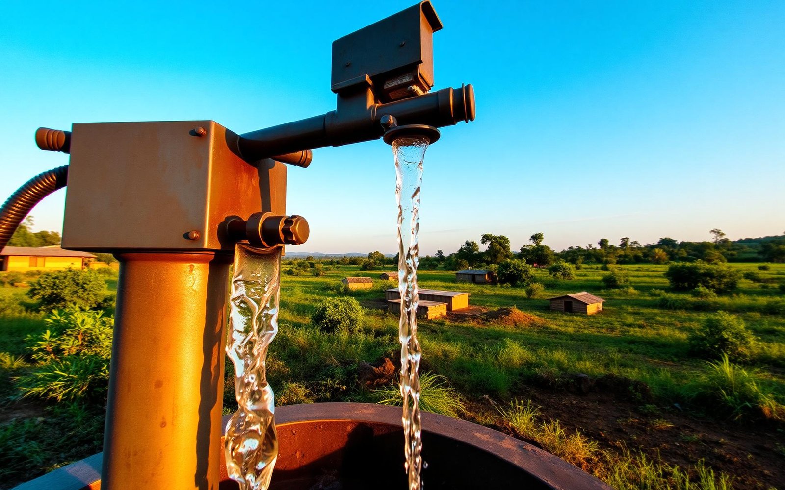 Borehole delivering clean water in a Ghanaian village